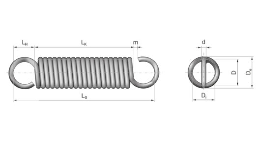 5x Zugfeder Feder Edelstahl Drahtstärke=0,4mm Außendurchmesser=4mm Länge=15-60mm 